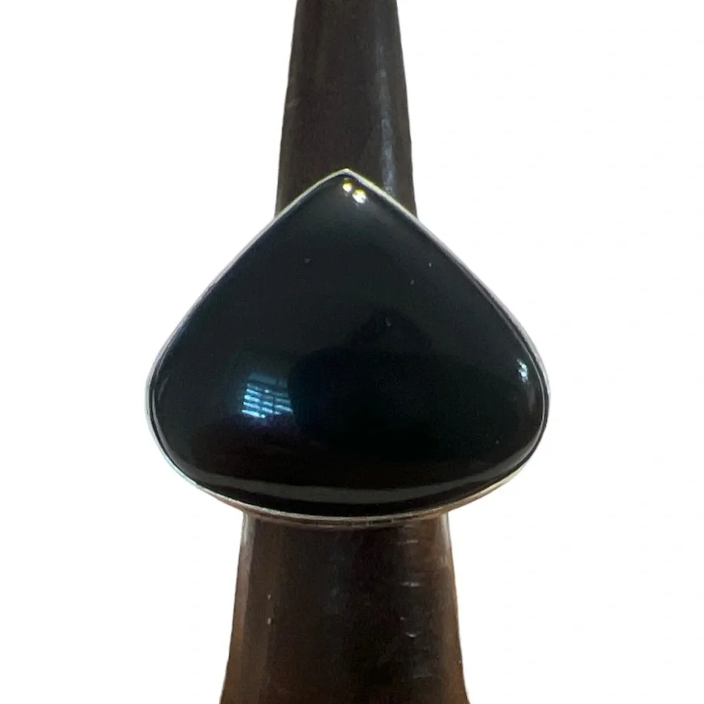 Black Onyx Sterling Silver Ring, Size 6, Lab Created Black Onyx